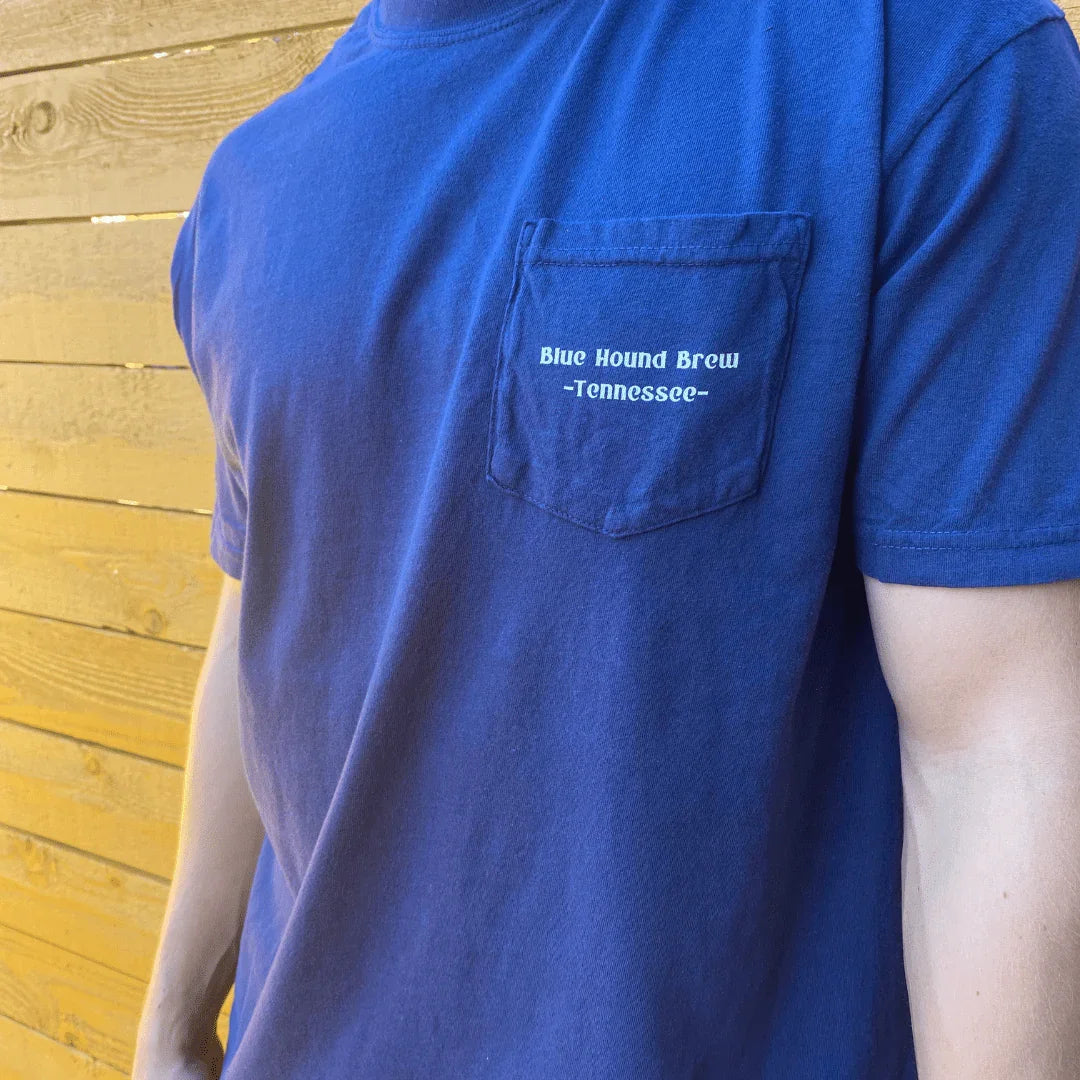 Blue Hound Brew Comfort Colors Pocket Tee - Vintage Logo - Blue Hound Brew