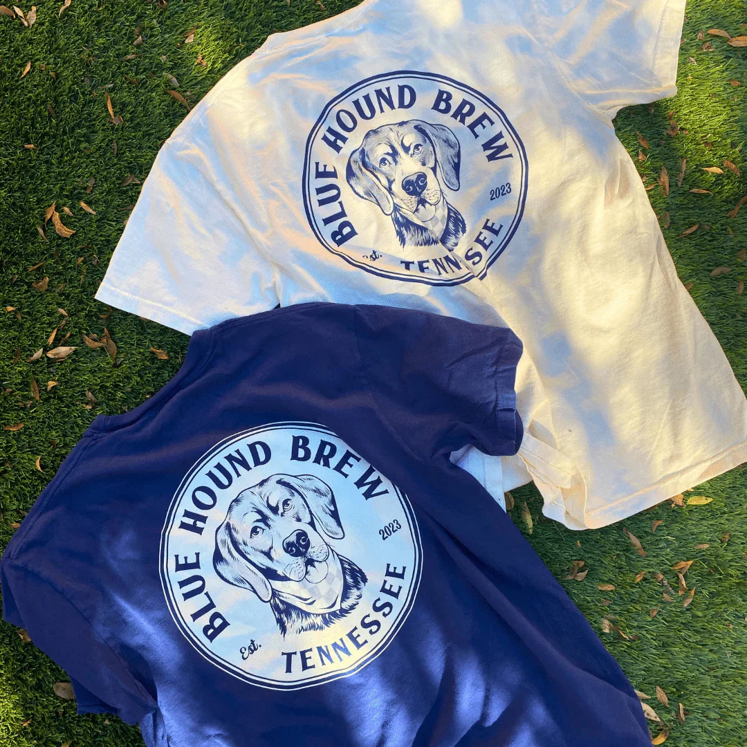 Blue Hound Brew Comfort Colors Pocket Tee - Vintage Logo - Blue Hound Brew