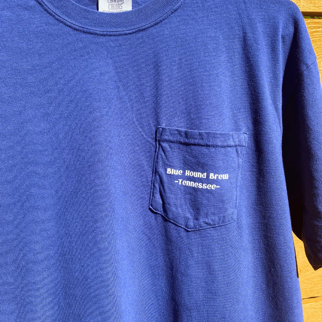Blue Hound Brew Comfort Colors Pocket Tee - Vintage Logo - Blue Hound Brew