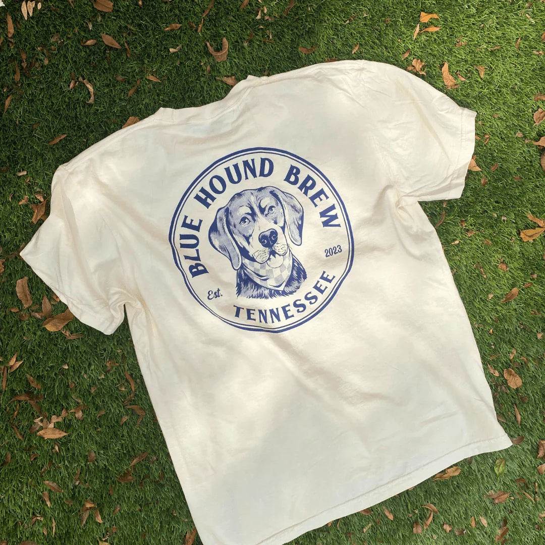 Blue Hound Brew Comfort Colors Pocket Tee - Vintage Logo - Blue Hound Brew