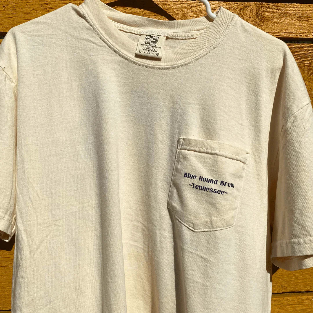 Blue Hound Brew Comfort Colors Pocket Tee - Vintage Logo - Blue Hound Brew