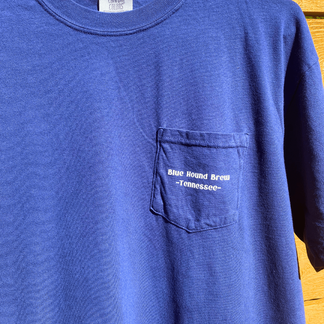 Blue Hound Brew Comfort Colors Pocket Tee - Vintage Logo - Blue Hound Brew