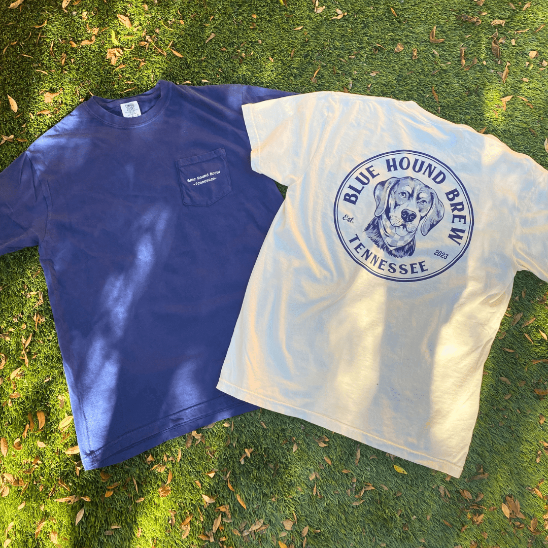 Blue Hound Brew Comfort Colors Pocket Tee - Vintage Logo - Blue Hound Brew