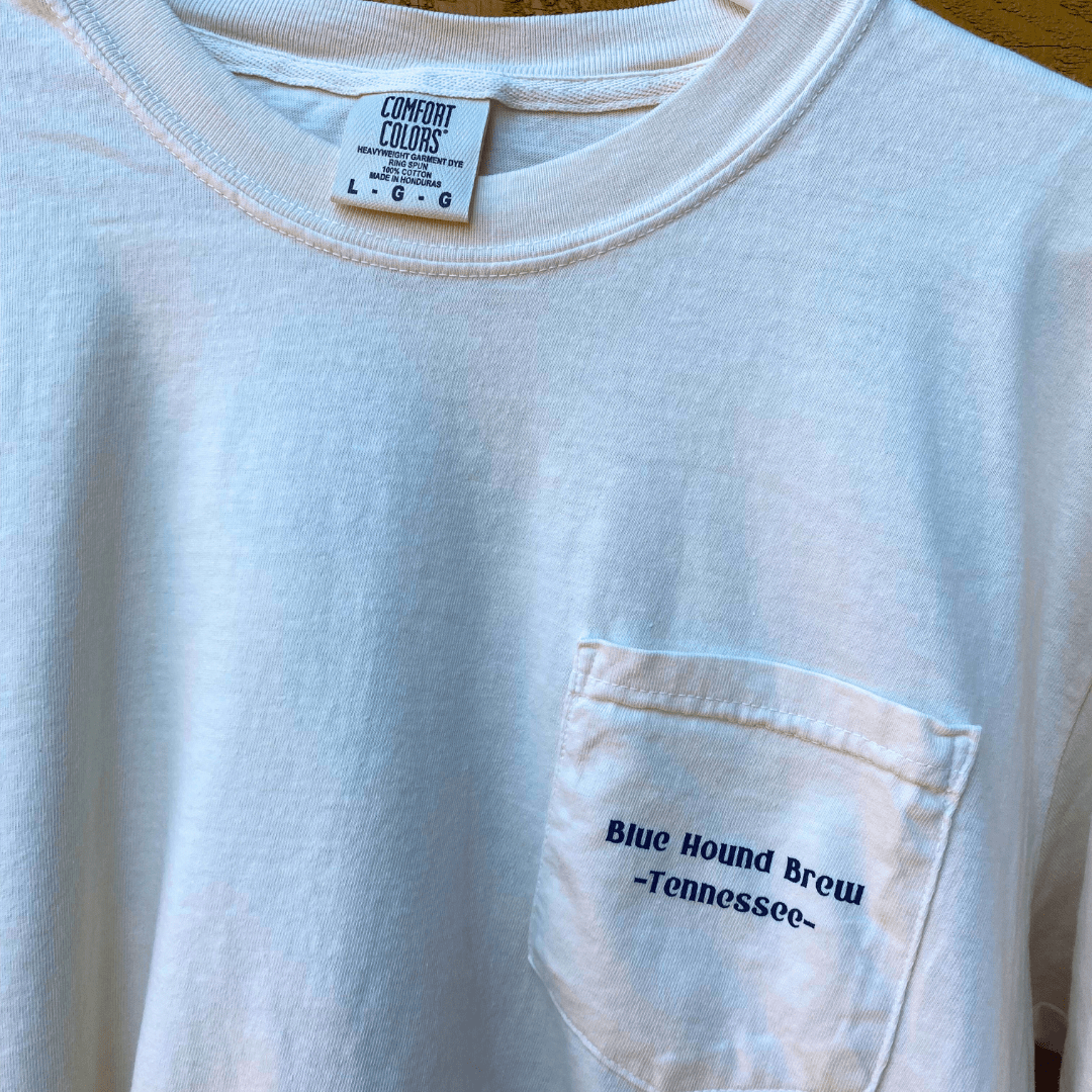 Blue Hound Brew Comfort Colors Pocket Tee - Vintage Logo - Blue Hound Brew