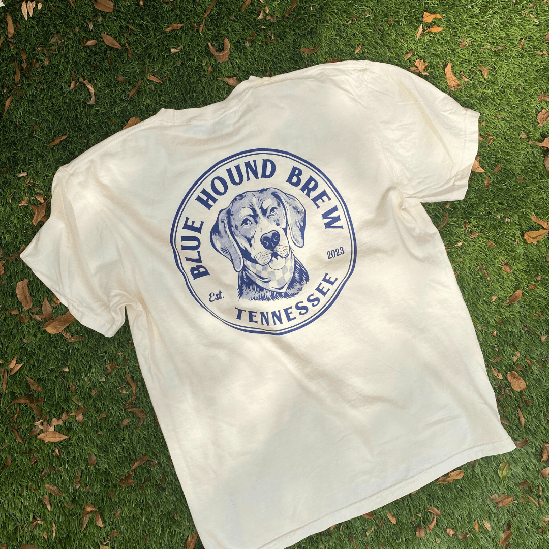 Blue Hound Brew Comfort Colors Pocket Tee - Vintage Logo - Blue Hound Brew